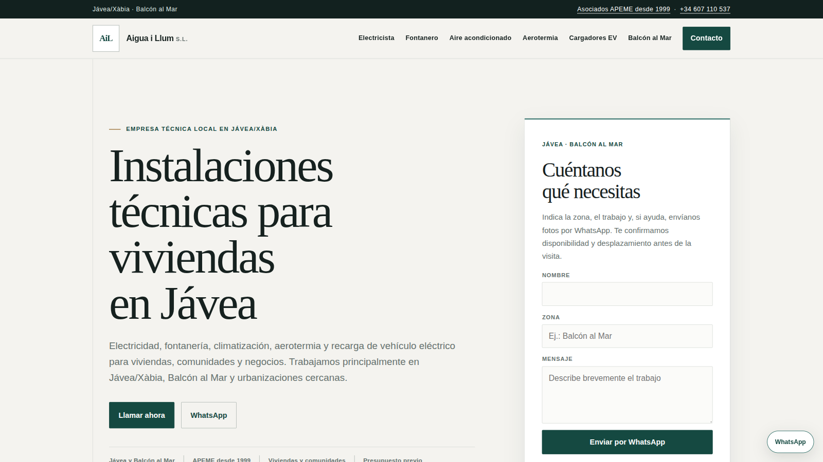 Vista previa del sitio web Aigua i Llum